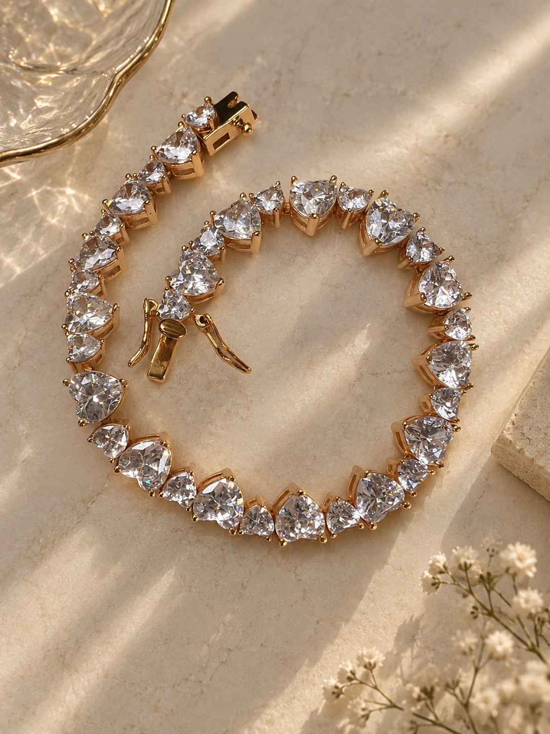SIMONE GOLD TENNIS HEART  BRACELET