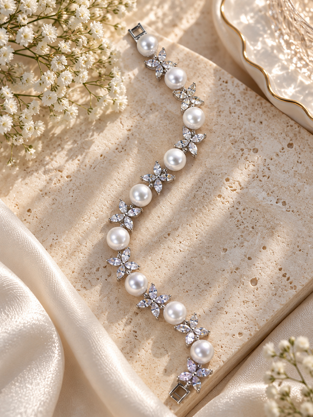 DIANE SILVER PEARL TENNIS  BRACELET